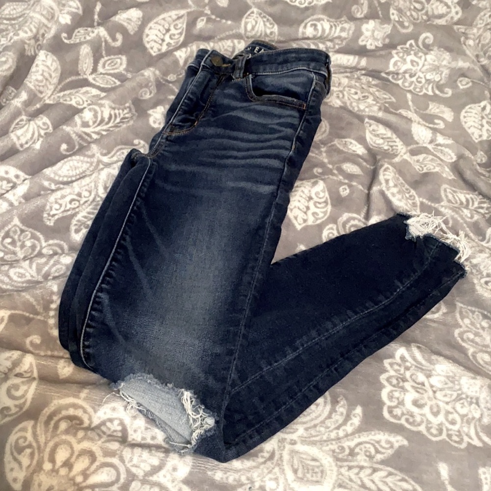 American eagle super high rise jeggings distressed